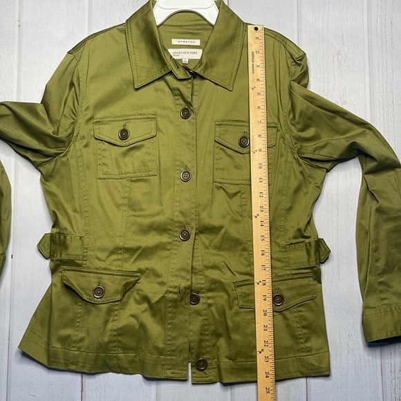 Jones New York Blazer Army Jacket Large Green Button Front Stretch Utility - Picture 6 of 6